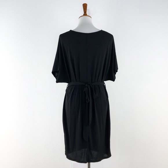 Haute Fox Black Faux Wrap Front Body Con Dress - Picture 7 of 9